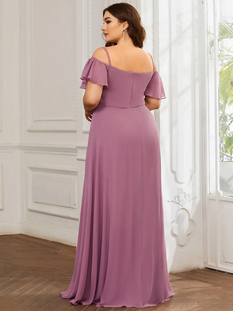 Plus Size Cold Shoulder Formal Bridesmaid Dress with Side Slit