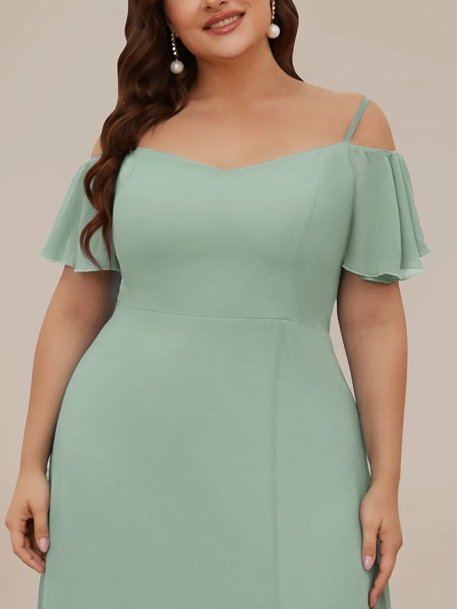 Plus Size Cold Shoulder Formal Bridesmaid Dress with Side Slit