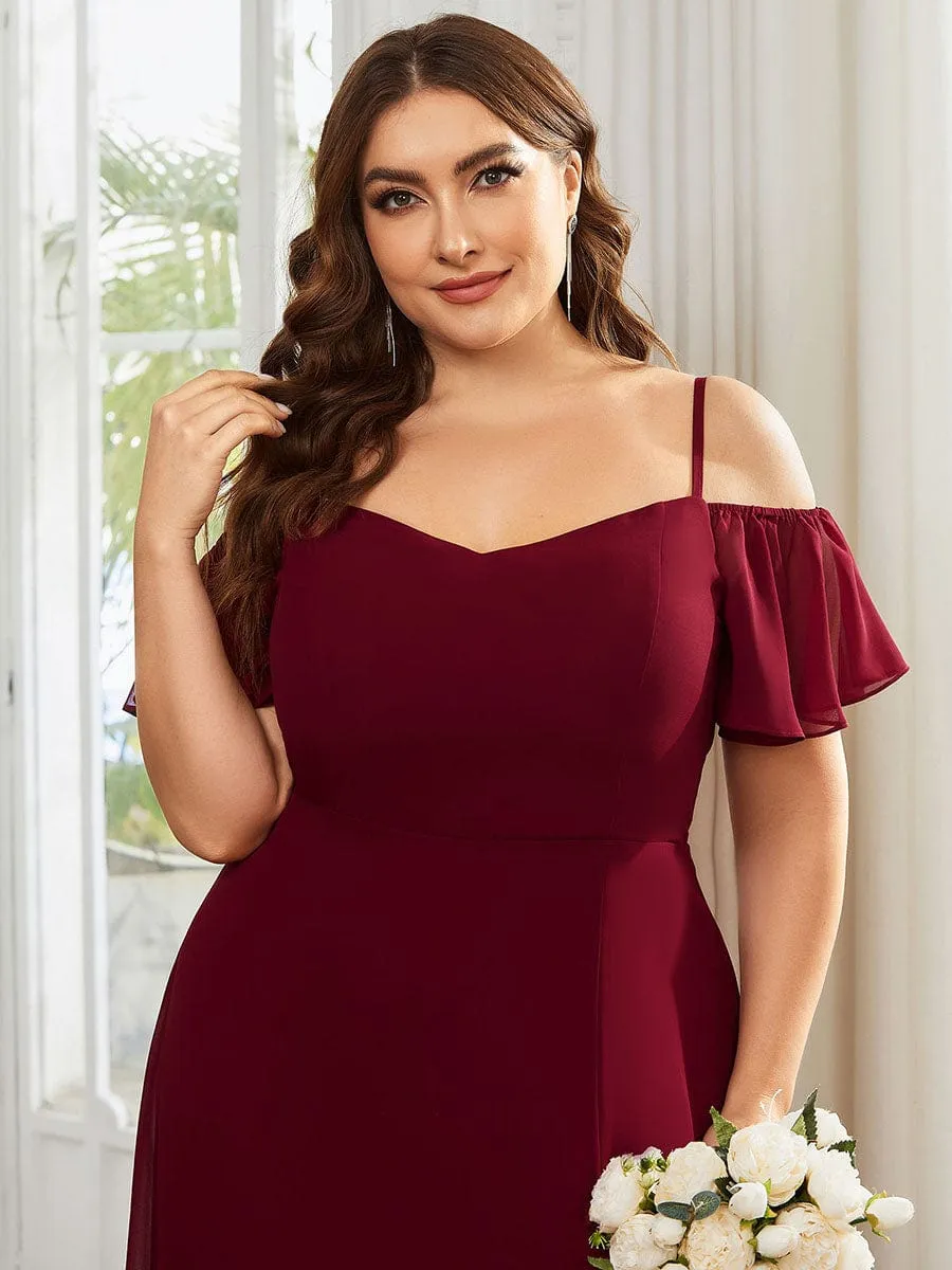 Plus Size Cold Shoulder Formal Bridesmaid Dress with Side Slit