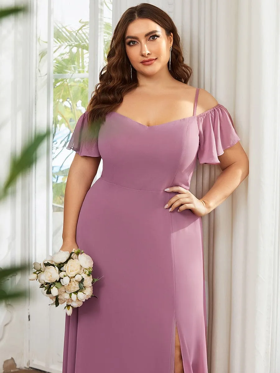 Plus Size Cold Shoulder Formal Bridesmaid Dress with Side Slit