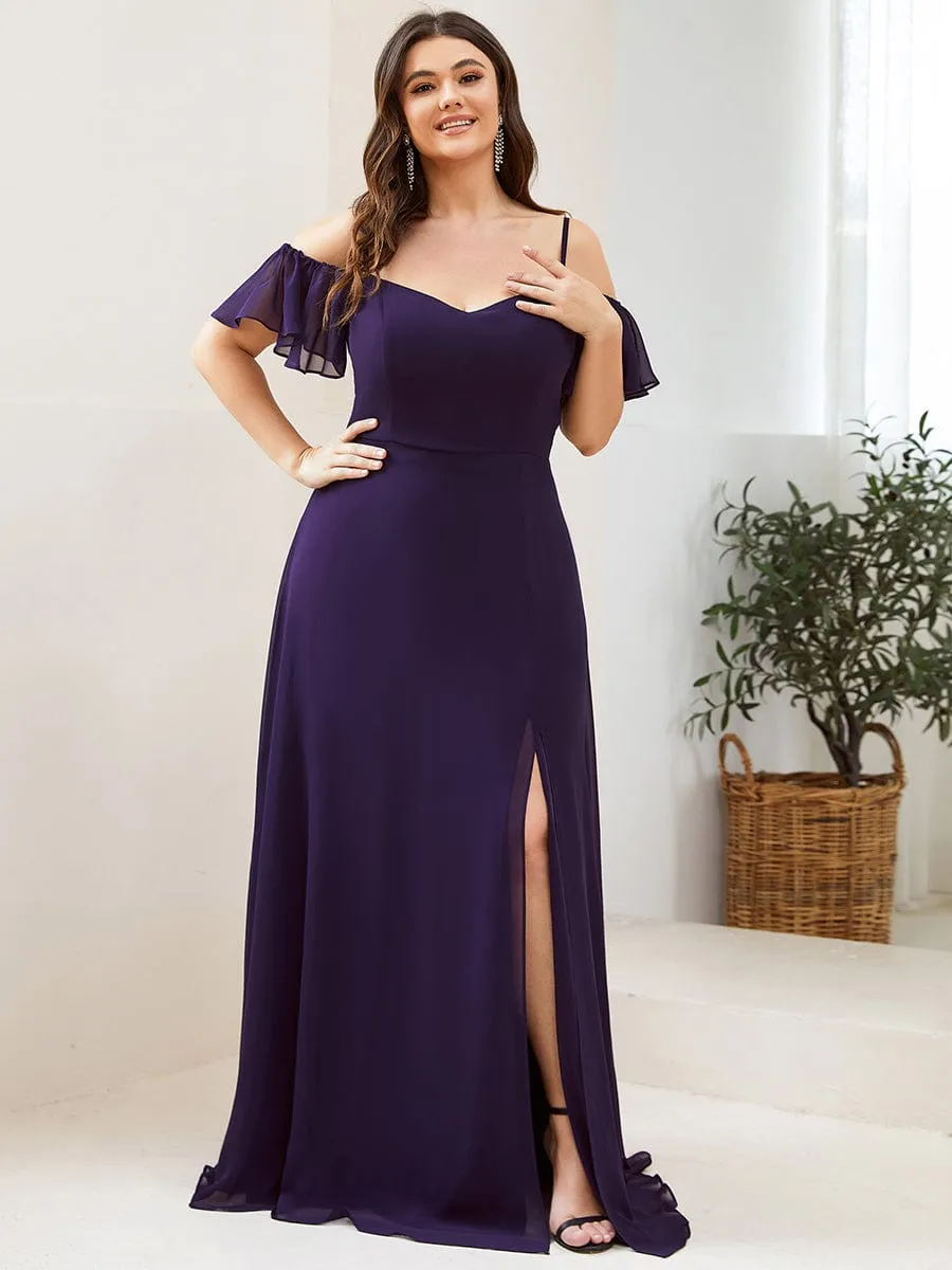 Plus Size Cold Shoulder Formal Bridesmaid Dress with Side Slit