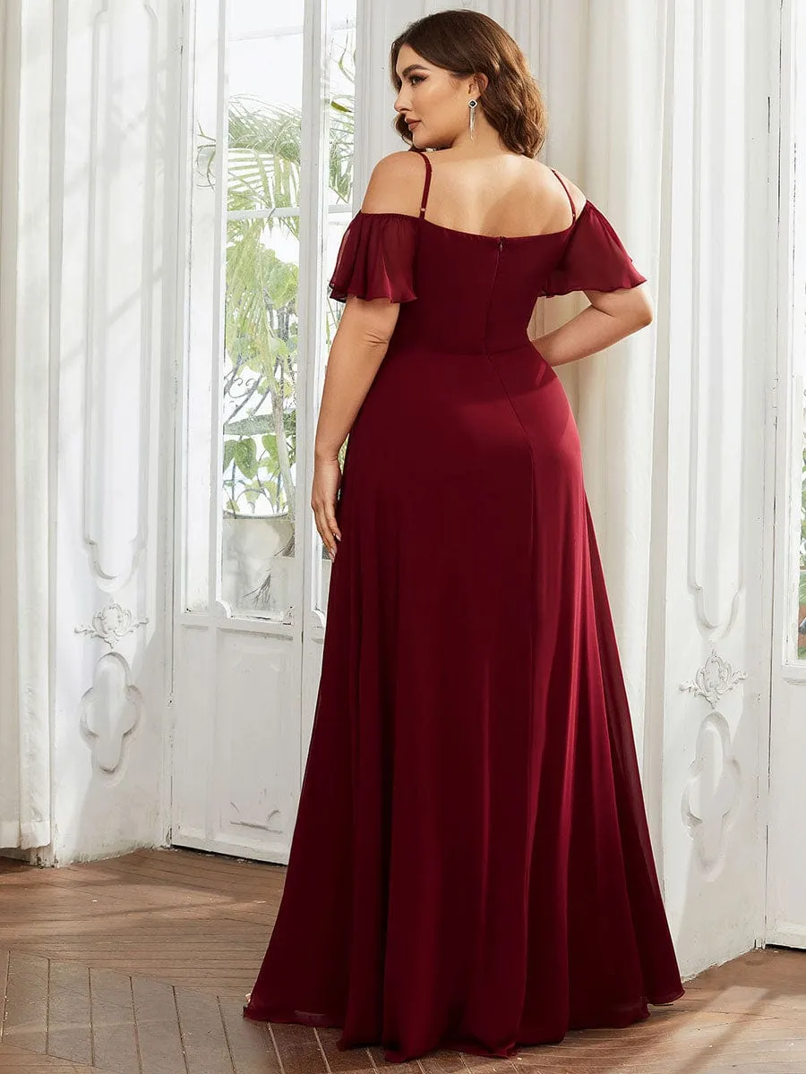 Plus Size Cold Shoulder Formal Bridesmaid Dress with Side Slit