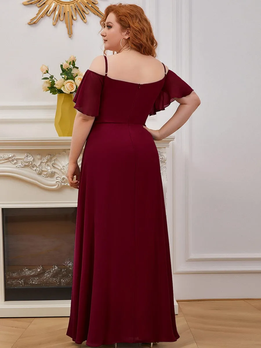 Plus Size Cold Shoulder Formal Bridesmaid Dress with Side Slit