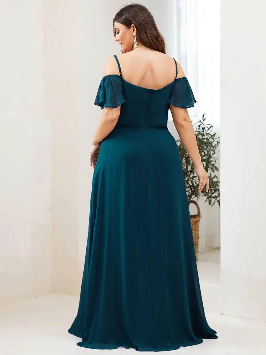 Plus Size Cold Shoulder Formal Bridesmaid Dress with Side Slit