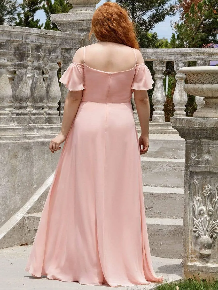 Plus Size Cold Shoulder Formal Bridesmaid Dress with Side Slit