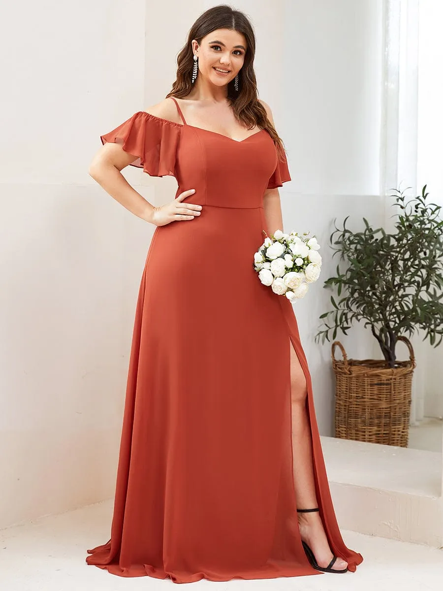 Plus Size Cold Shoulder Formal Bridesmaid Dress with Side Slit