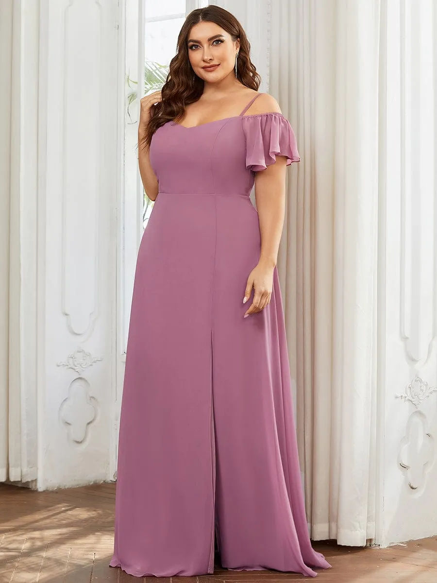 Plus Size Cold Shoulder Formal Bridesmaid Dress with Side Slit