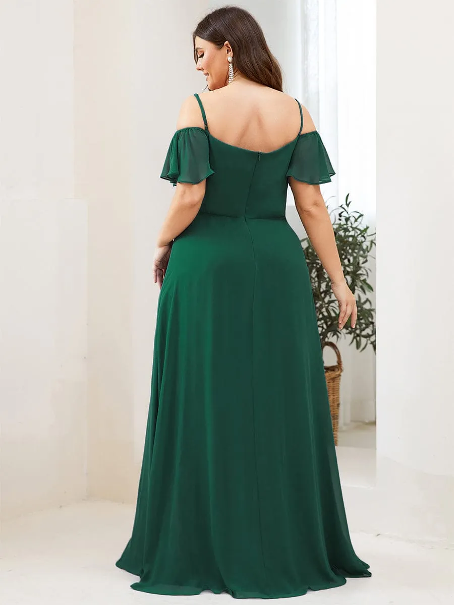 Plus Size Cold Shoulder Formal Bridesmaid Dress with Side Slit