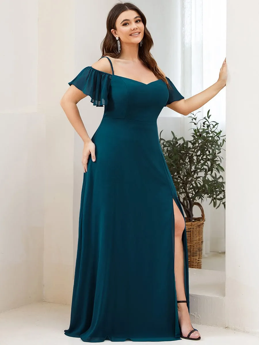 Plus Size Cold Shoulder Formal Bridesmaid Dress with Side Slit