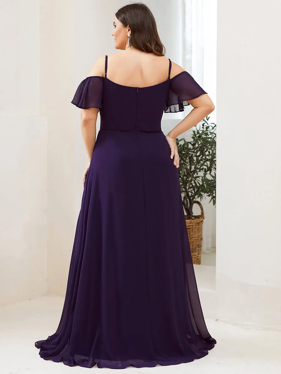 Plus Size Cold Shoulder Formal Bridesmaid Dress with Side Slit