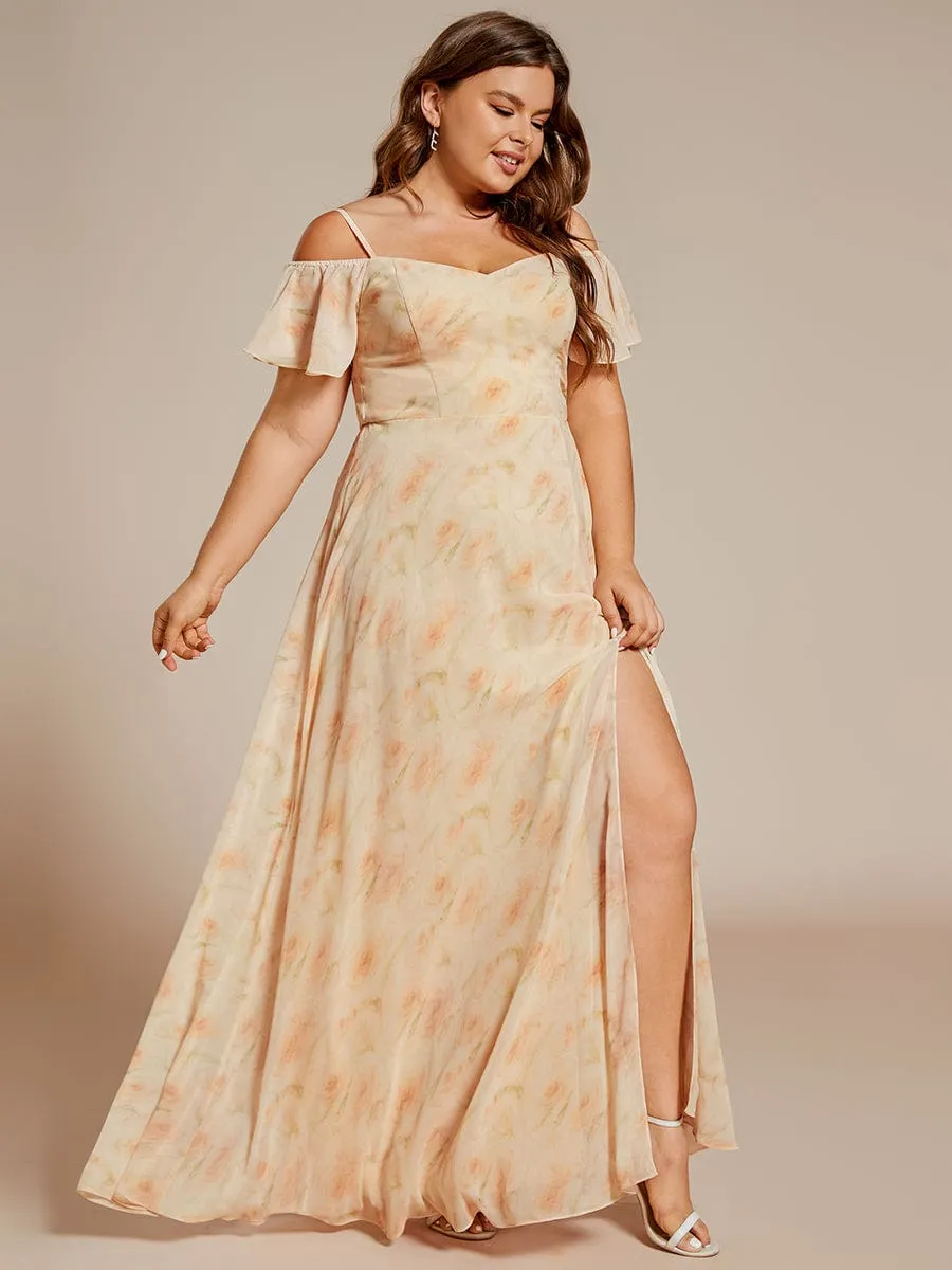 Plus Size Cold Shoulder Formal Bridesmaid Dress with Side Slit