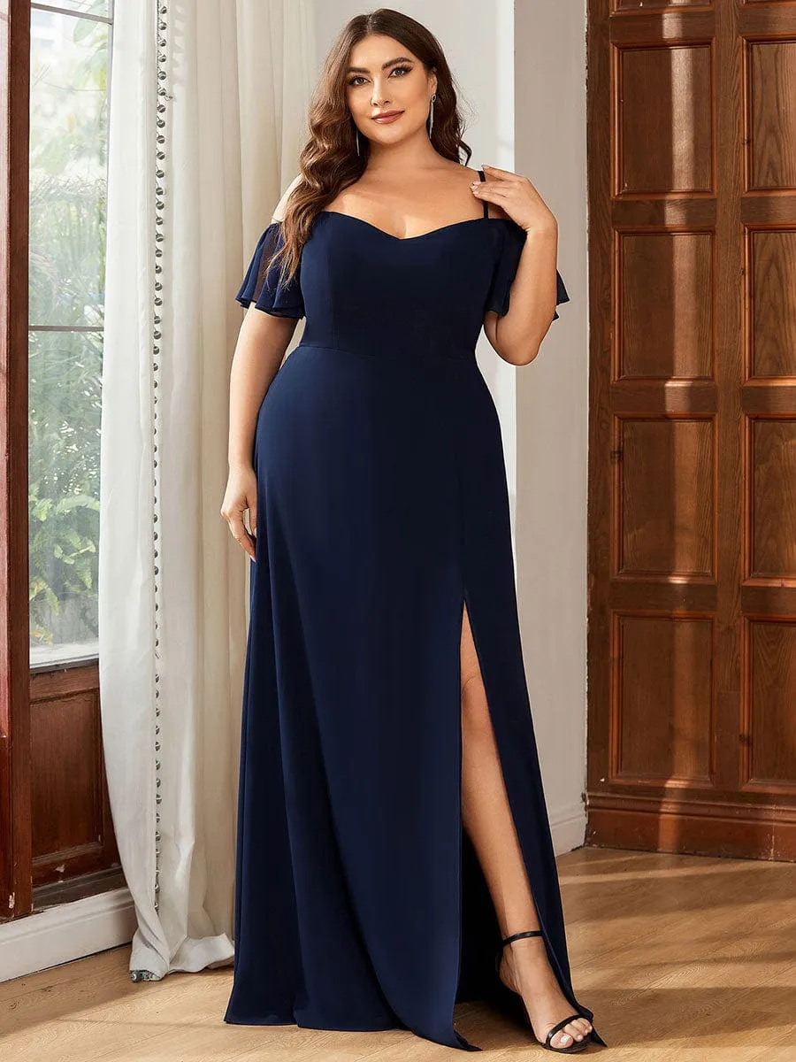 Plus Size Cold Shoulder Formal Bridesmaid Dress with Side Slit