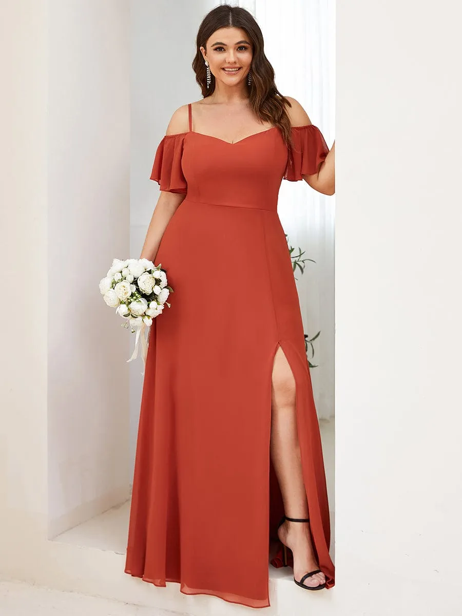 Plus Size Cold Shoulder Formal Bridesmaid Dress with Side Slit