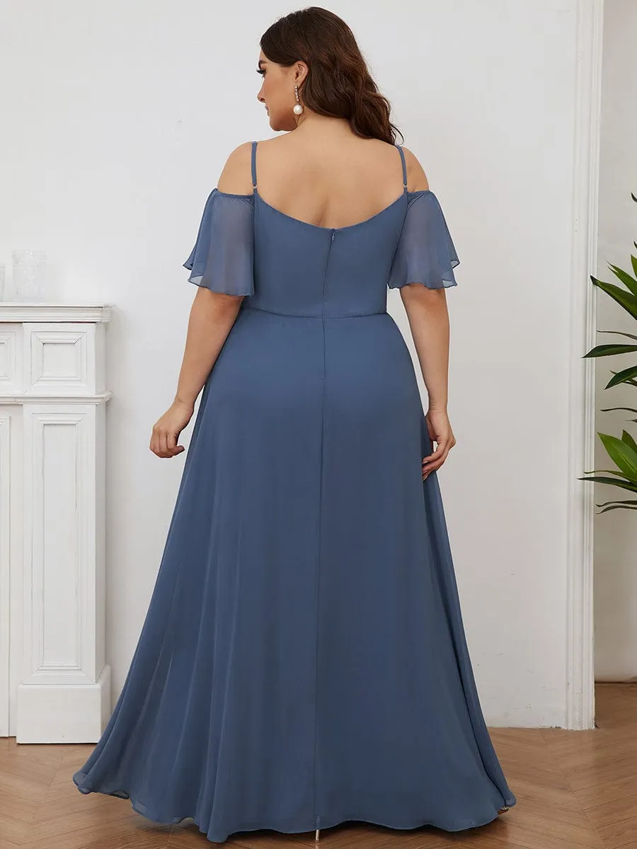 Plus Size Cold Shoulder Formal Bridesmaid Dress with Side Slit