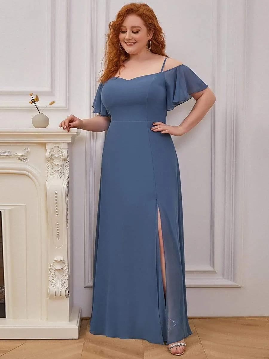 Plus Size Cold Shoulder Formal Bridesmaid Dress with Side Slit