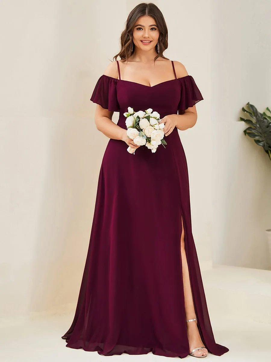 Plus Size Cold Shoulder Formal Bridesmaid Dress with Side Slit