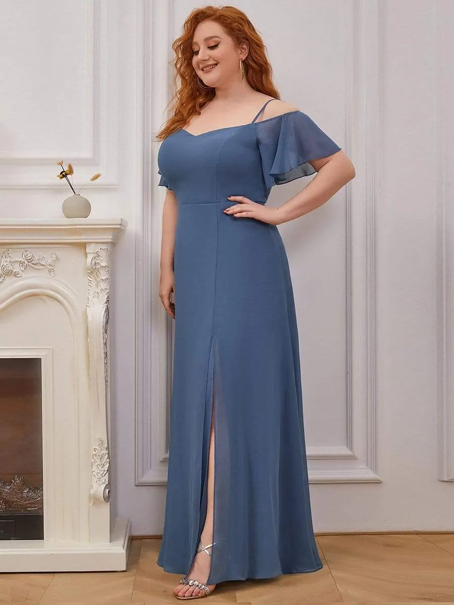 Plus Size Cold Shoulder Formal Bridesmaid Dress with Side Slit