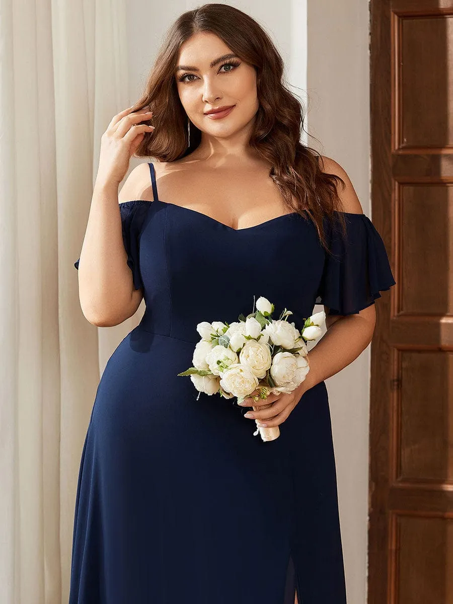 Plus Size Cold Shoulder Formal Bridesmaid Dress with Side Slit