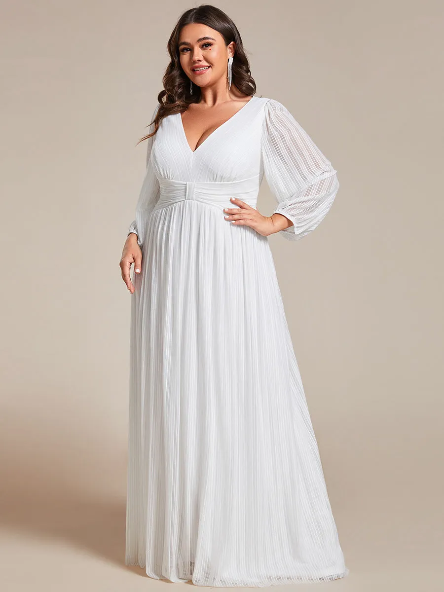 Plus Size Maxi Long Chiffon Waist  V Neck Wholesale Evening Dress with Long Sleeves