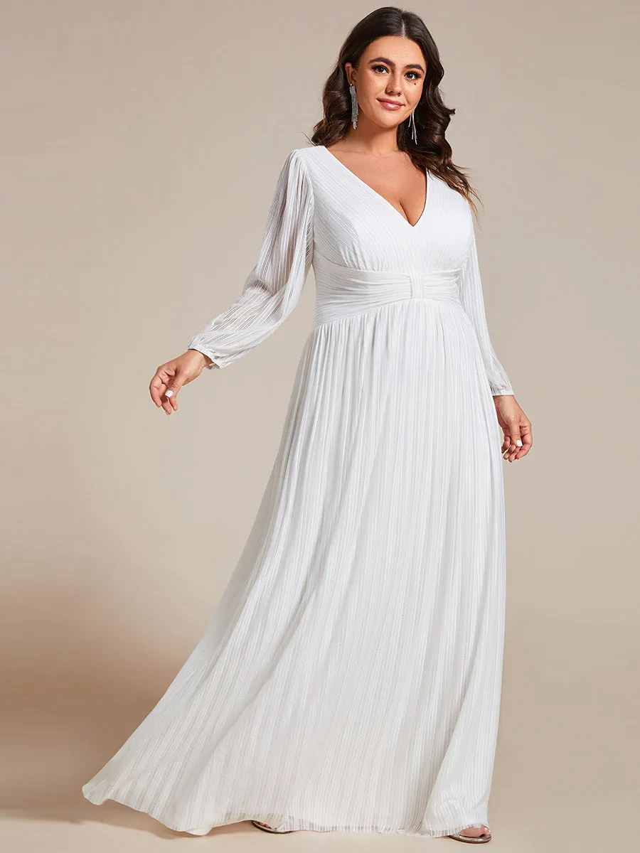 Plus Size Maxi Long Chiffon Waist  V Neck Wholesale Evening Dress with Long Sleeves