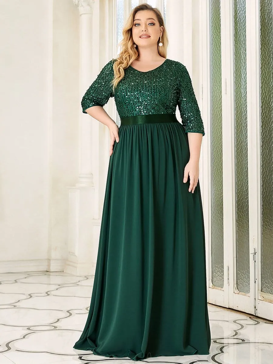 Plus Size Women's Long Chiffon & Sequin Evening Dresses for Mother of the Bride