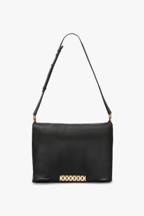 Puffy Jumbo Chain Pouch In Black Leather