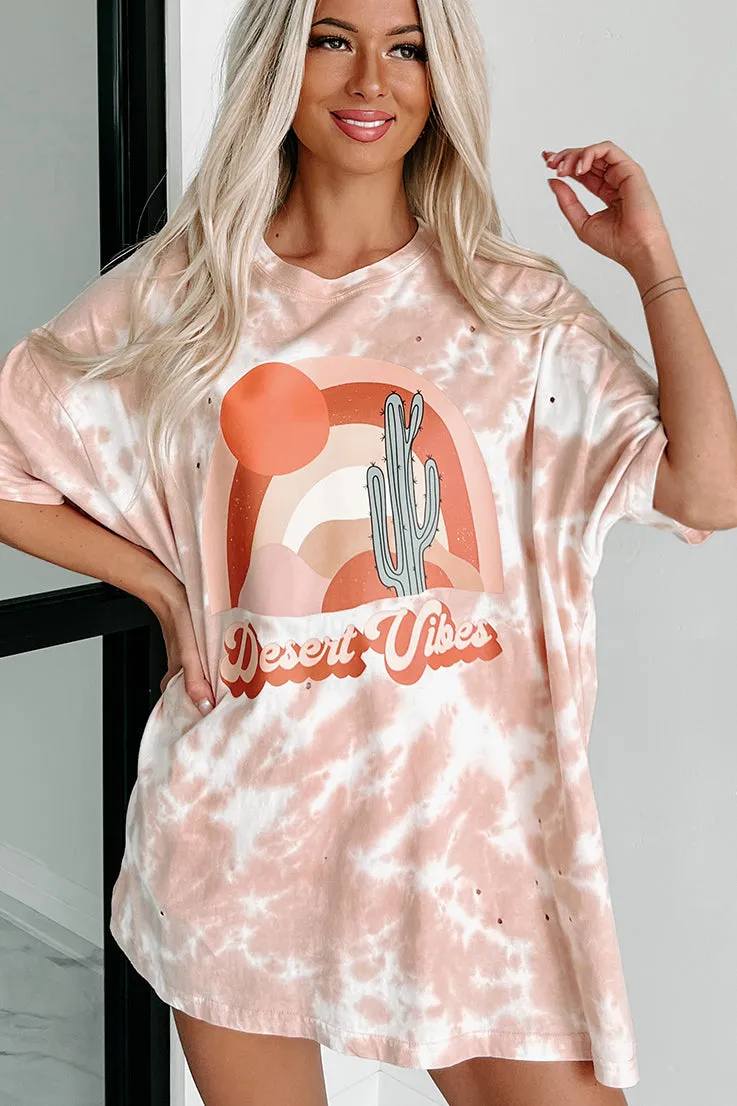 "Desert Dusk" Oversized Distressed Tie-Dye Graphic T-Shirt (Pastel Pink) - Print On Demand