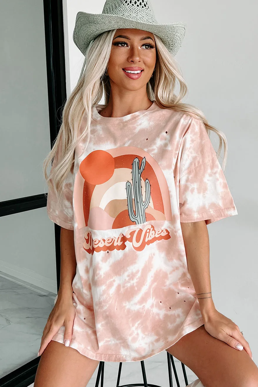 "Desert Dusk" Oversized Distressed Tie-Dye Graphic T-Shirt (Pastel Pink) - Print On Demand