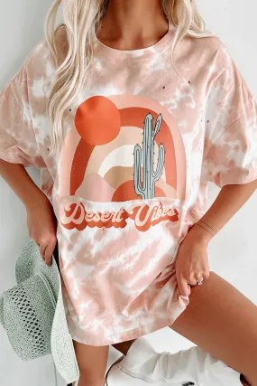 "Desert Dusk" Oversized Distressed Tie-Dye Graphic T-Shirt (Pastel Pink) - Print On Demand