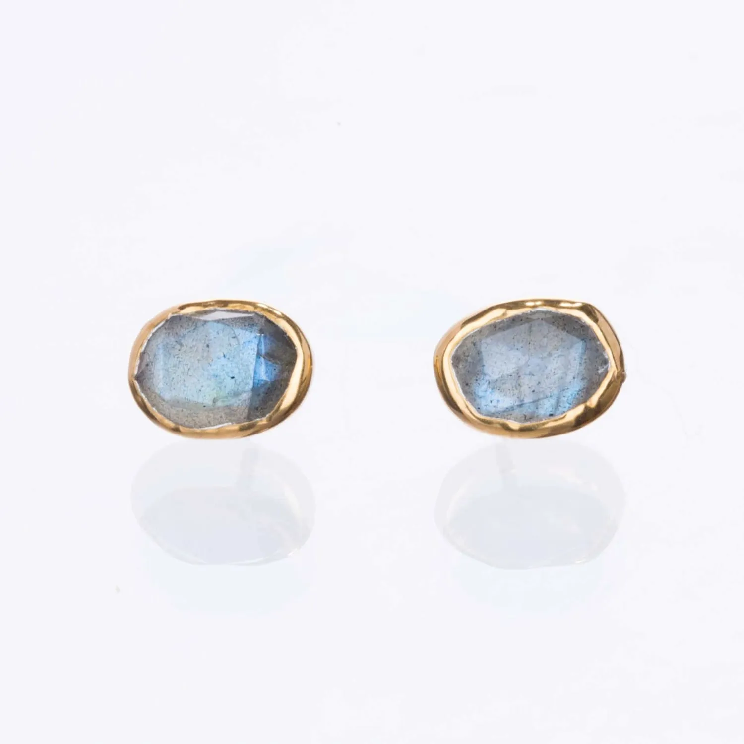 Rainbow Labradorite Stud Earrings in Rosecut