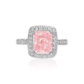 Rebecca 4 Carat Fancy Vivid Pink VVS1 Radiant Cut Diamond Engagement Ring in 18k White Gold By Mike Nekta with GIA