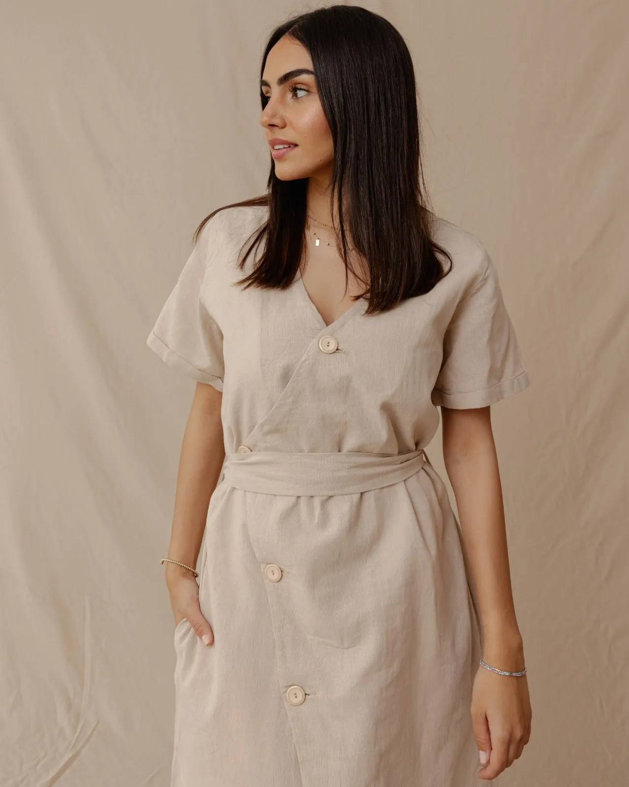 Resort Linen Dress Beige