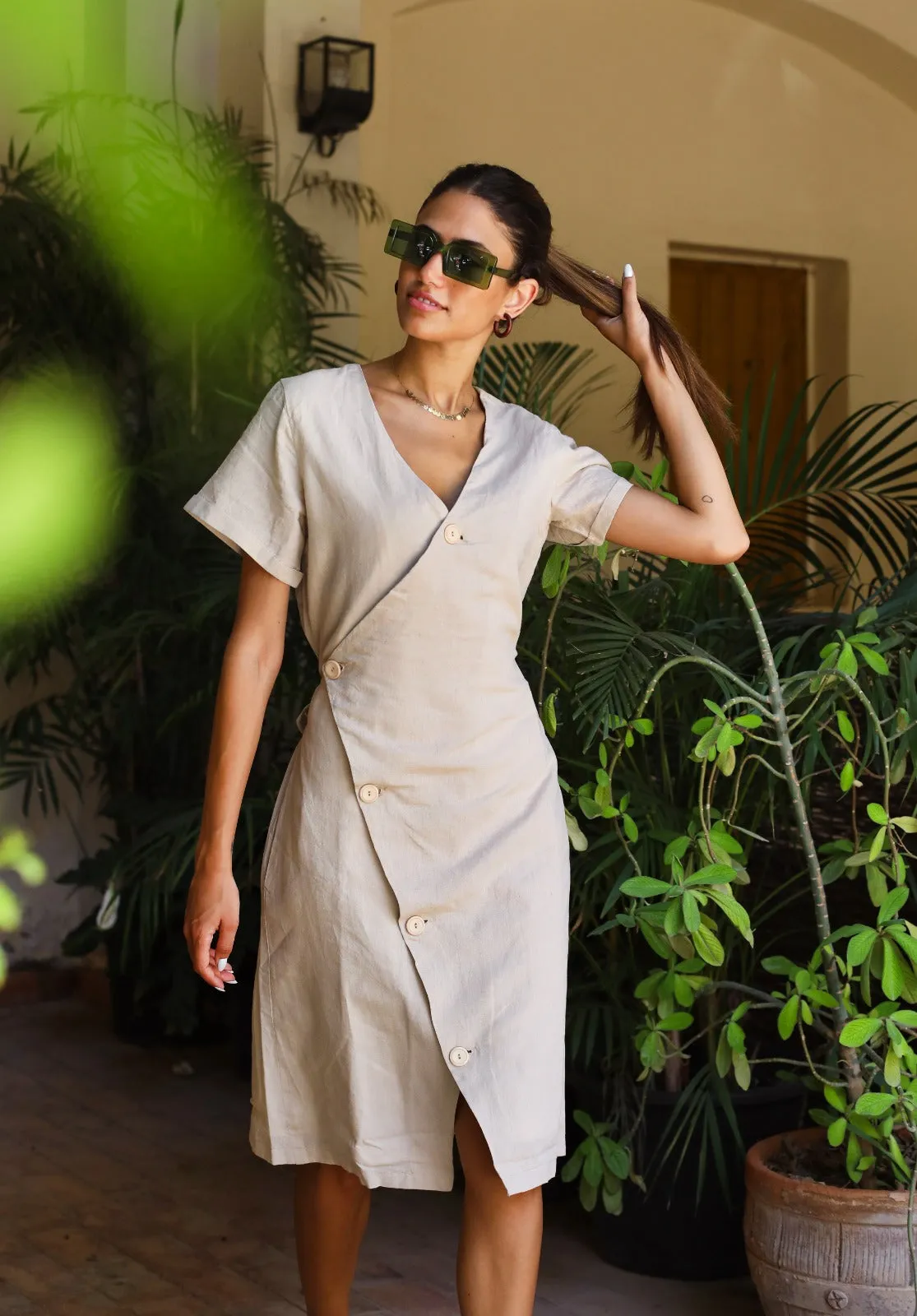 Resort Linen Dress Beige