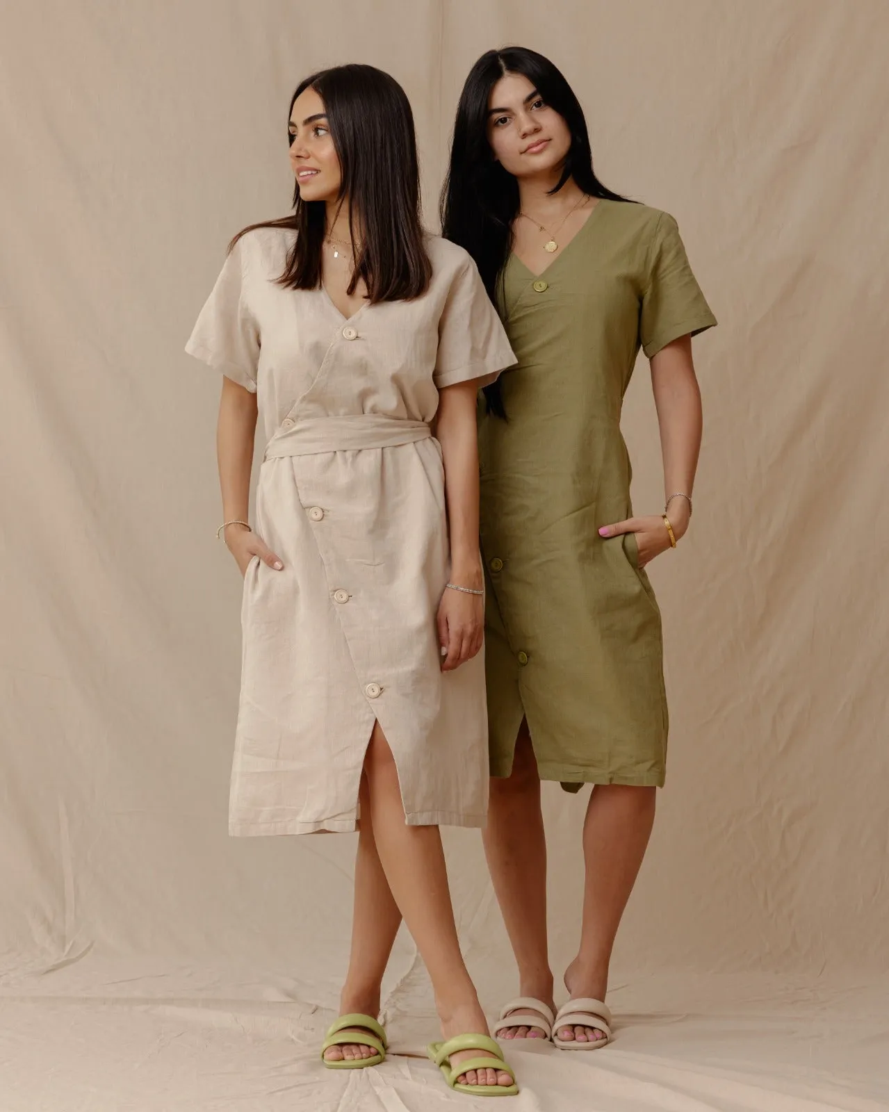 Resort Linen Dress Olive