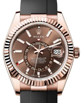 ROLEX SKY-DWELLER ROSE GOLD CHOCOLATE INDEX DIAL OYSTERFLEX 336235 WITH BLACK RUBBER STRAP