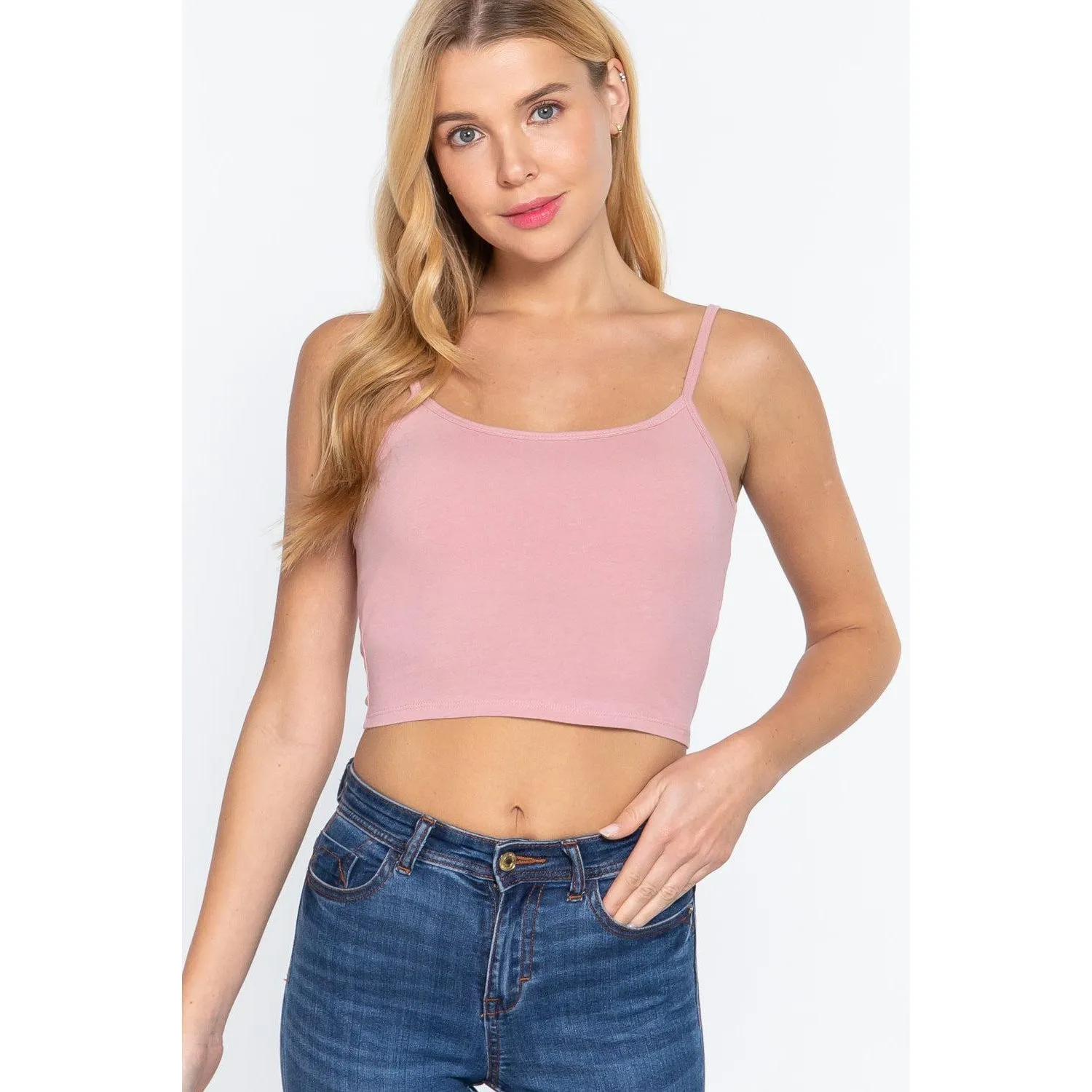 Round Neck W/removable Bra Cup Cotton Spandex Bra Top