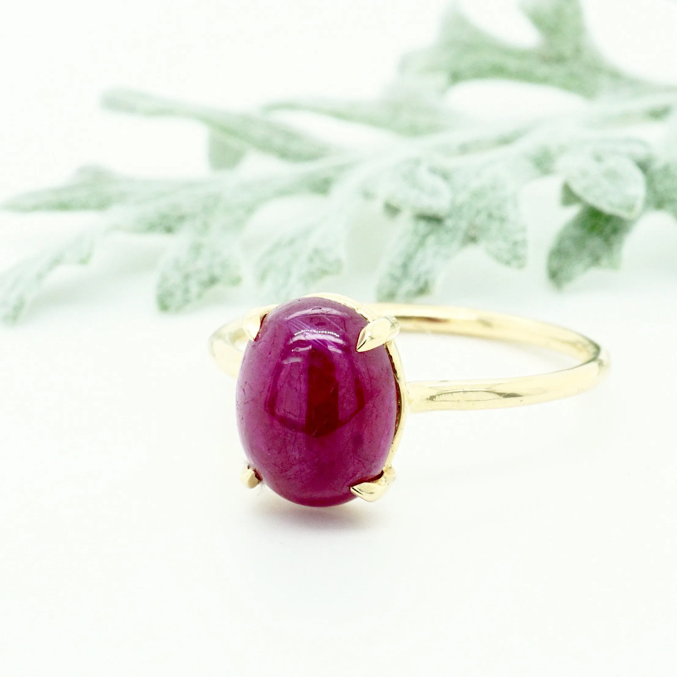 Ruby Gold Ring - Oval Ruby Cabochon Ring - Ruby July Birthstone Ring