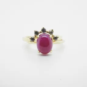 Ruby Gold Ring - Oval Ruby Cabochon Ring - Ruby July Birthstone Ring