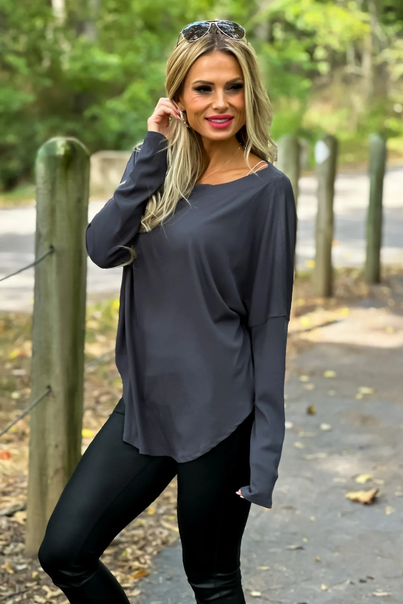 Running Errands Cutout Back Top : Charcoal