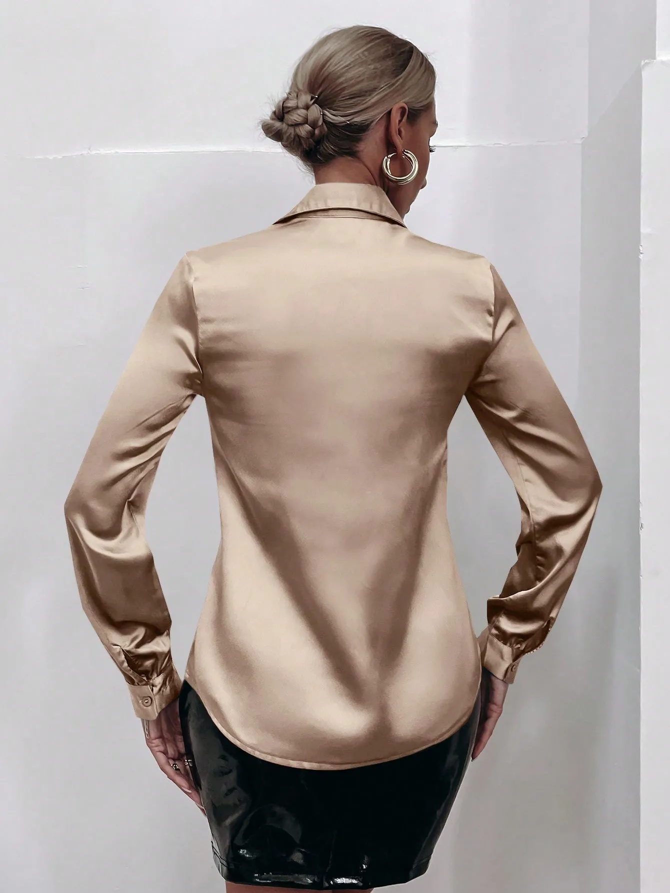 Satin Solid Button Front Shirt