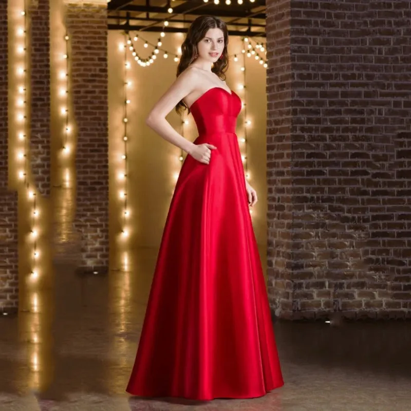 Satin Sweetheart Strapless Evening Prom Gowns EV1109