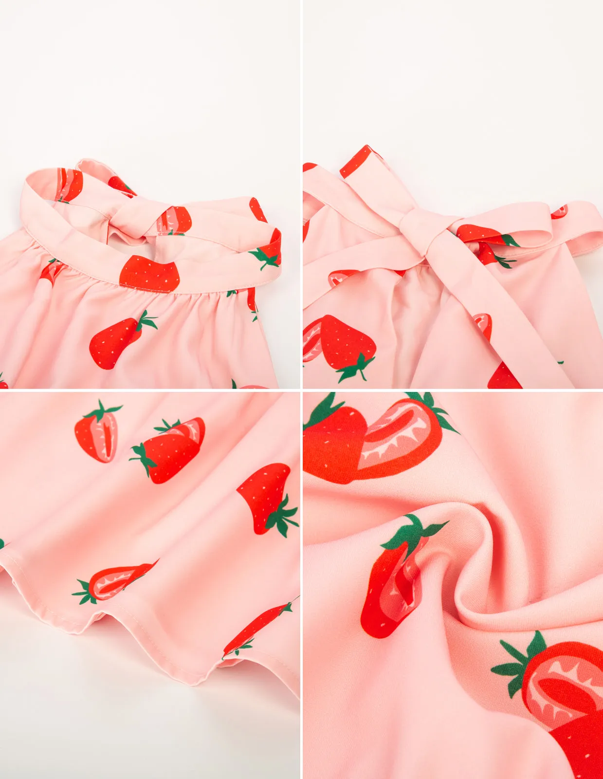 Seckill Offer⌛Strawberry Printed Elastic Waist Cake Dress Sleeveless Halterneck 3-Layer A-Line Dress