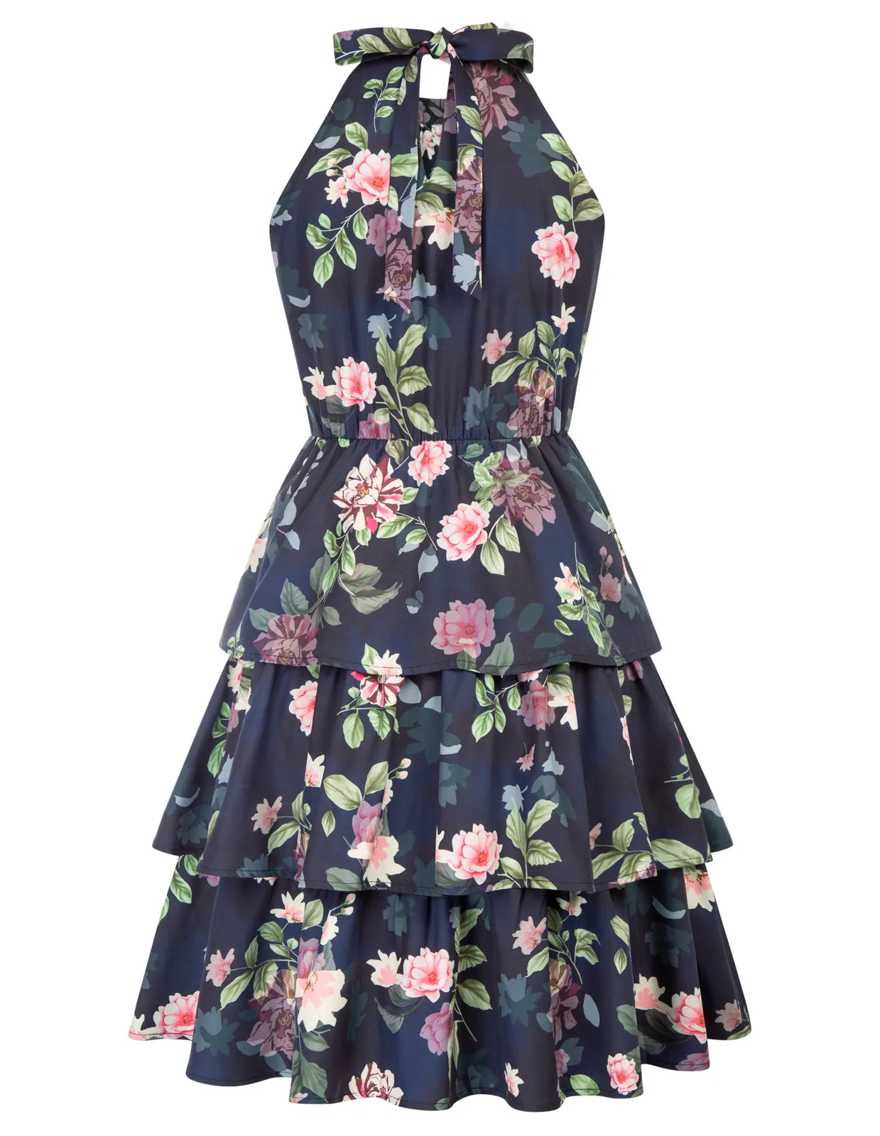 Seckill Offer⌛Strawberry Printed Elastic Waist Cake Dress Sleeveless Halterneck 3-Layer A-Line Dress