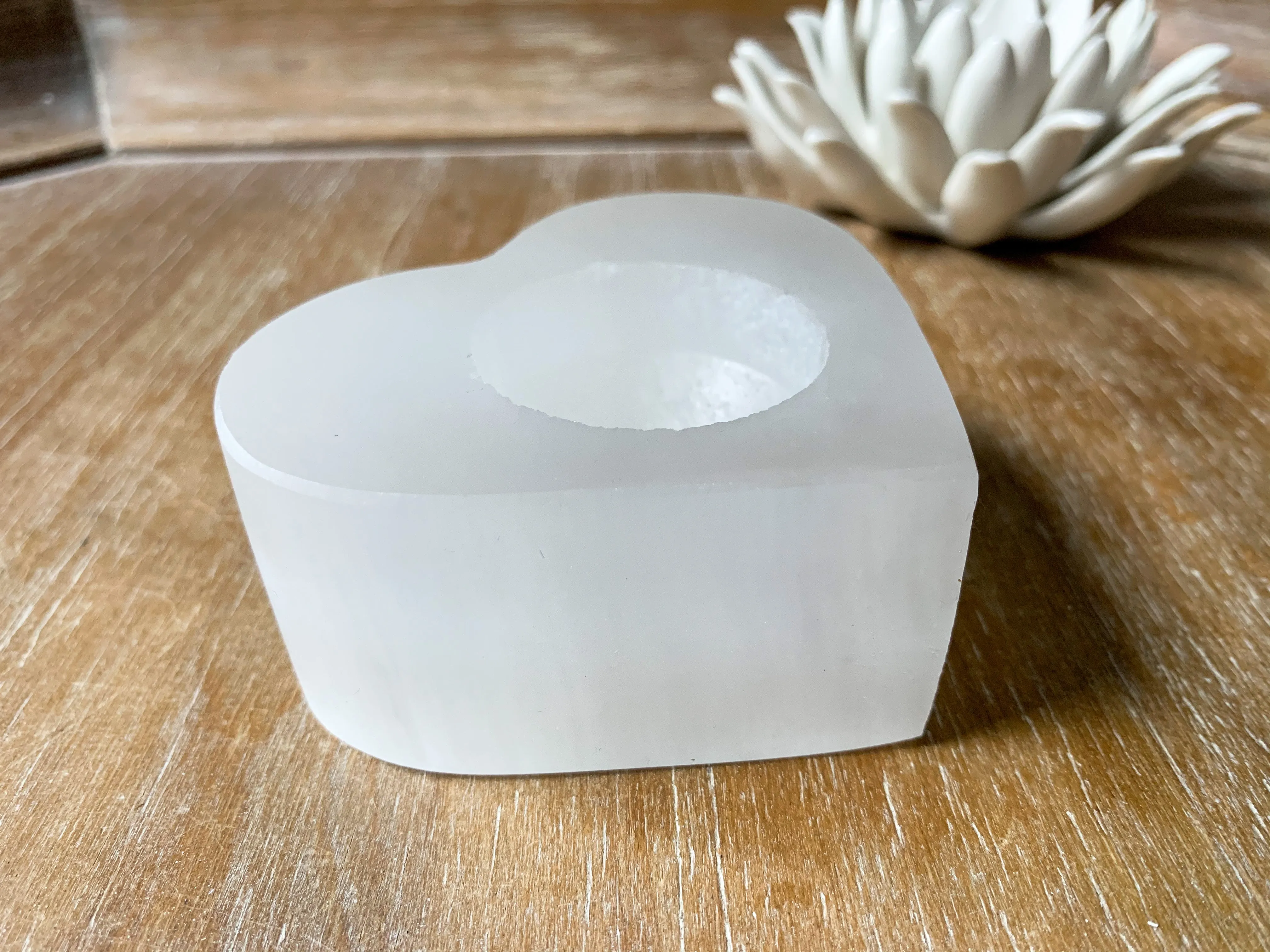 Selenite Heart Candle Holder