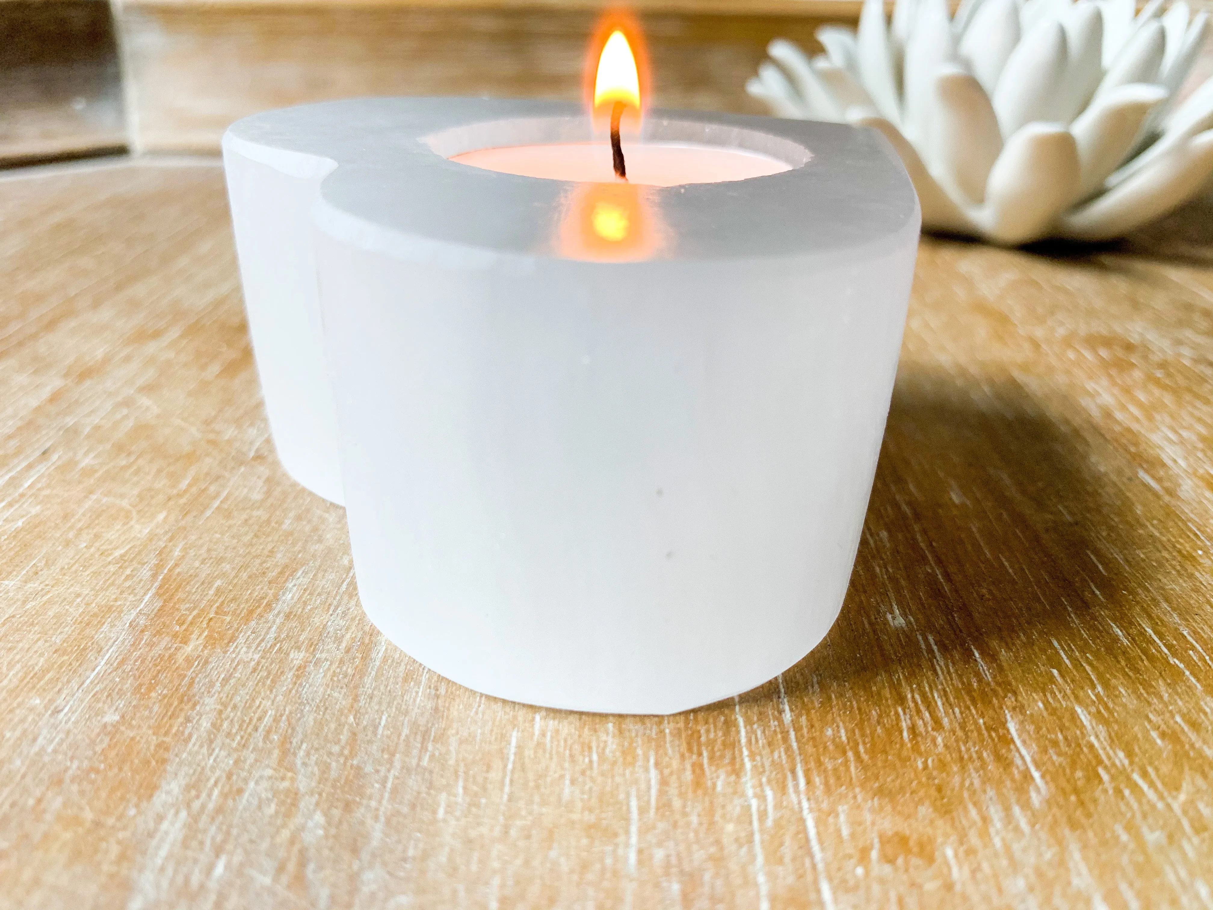 Selenite Heart Candle Holder