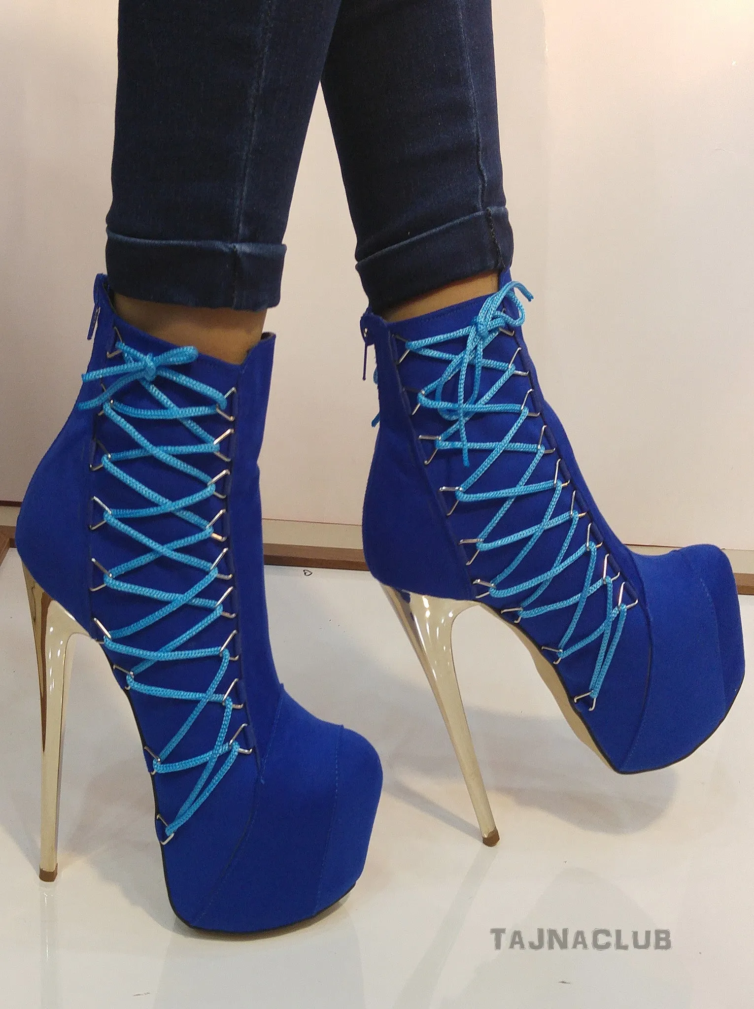 Side Lace-Up Cobalt Blue Boots