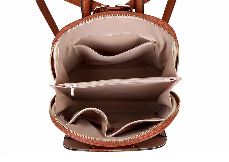 SMALL MULTI COMPARTMENT CROSS BODY BACKPACK WITH TOP HANDLE - TAN