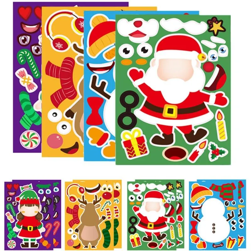 Stickers Puzzle Games Kids DIY Make-a-Face Santa Claus Snowman Elk Dressing Puzzles Children Education Toy Games Self-stick