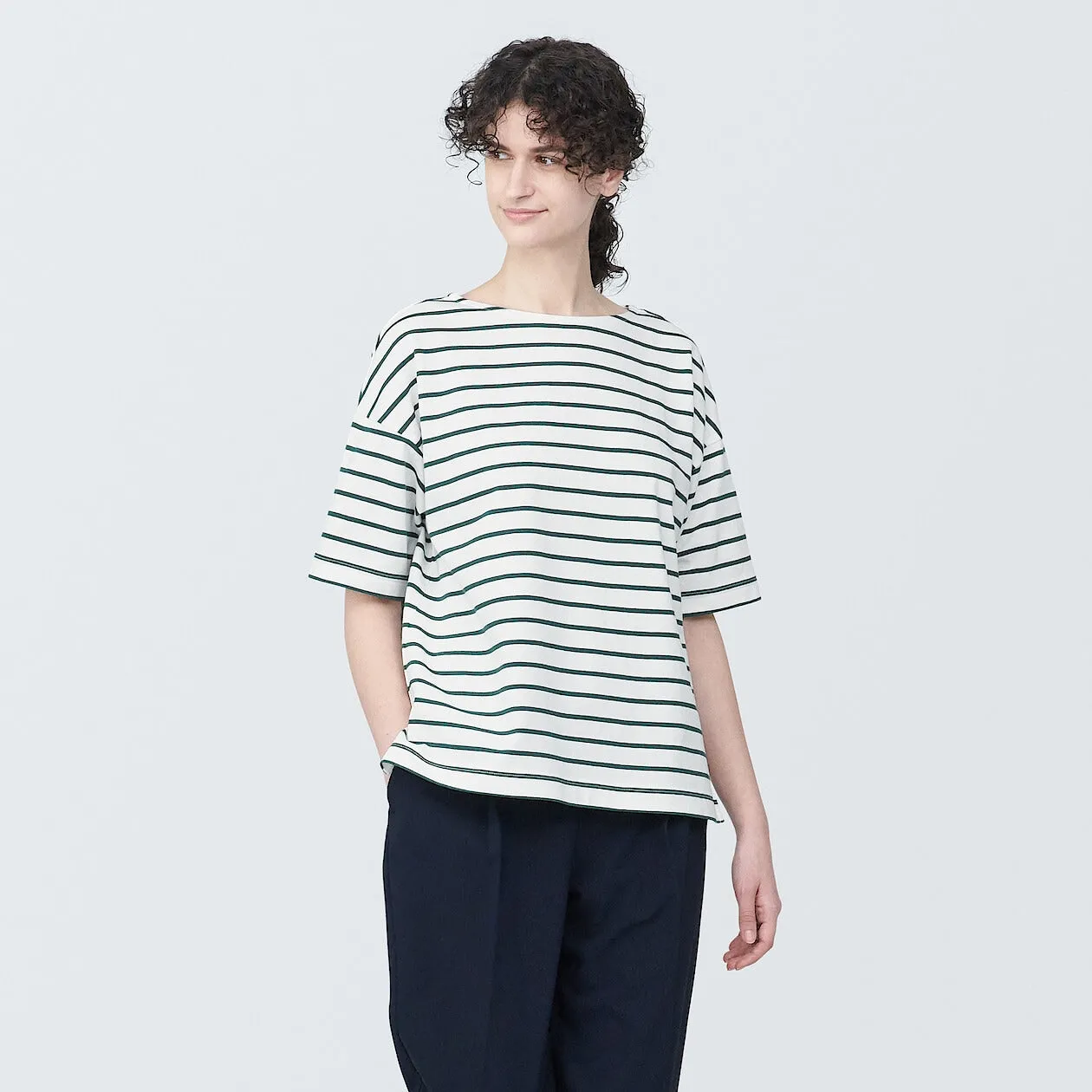 Striped Boatneck Short Sleeve T-Shirt