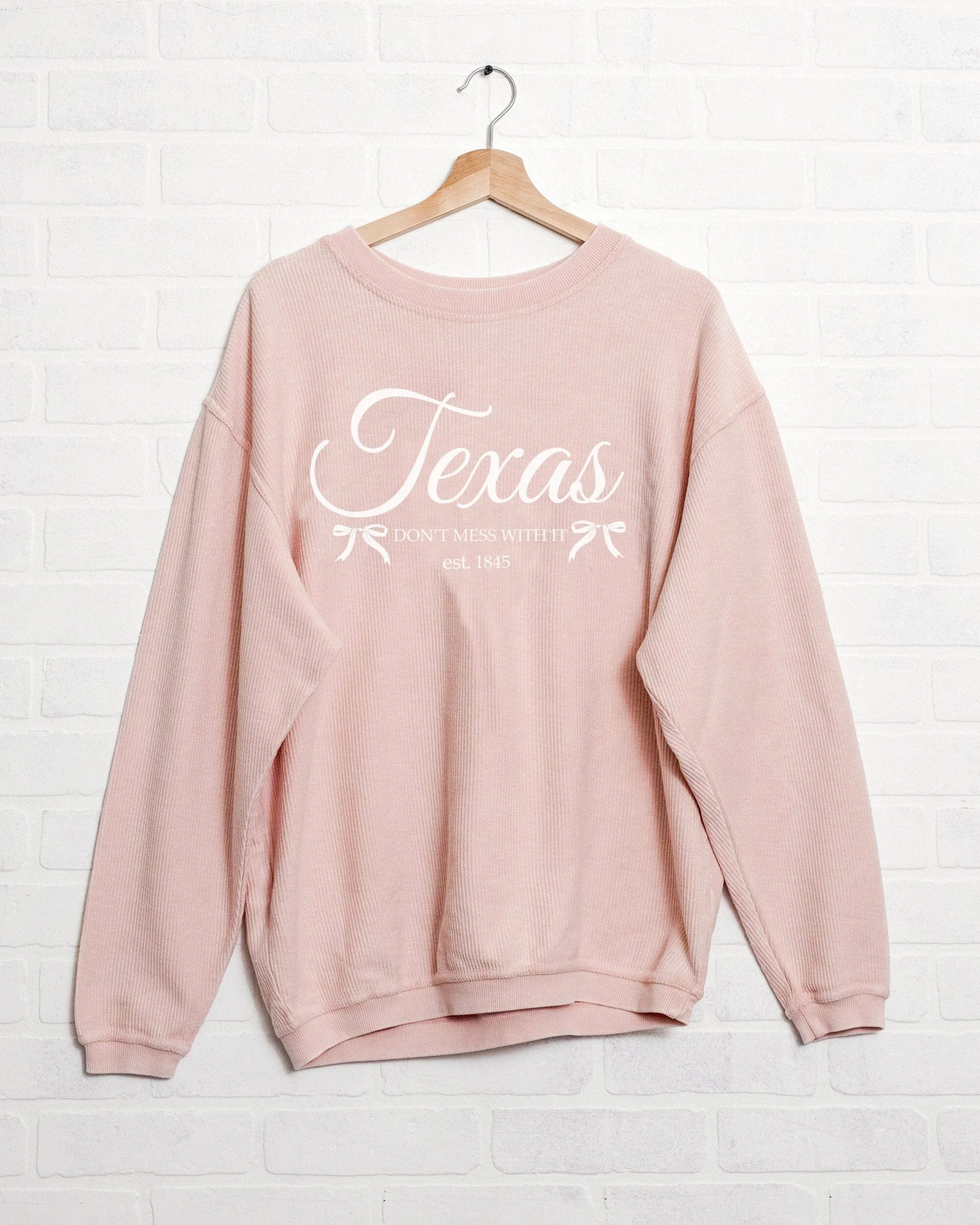 Texas Est. Bows Pink Corded Crew Sweatshirt